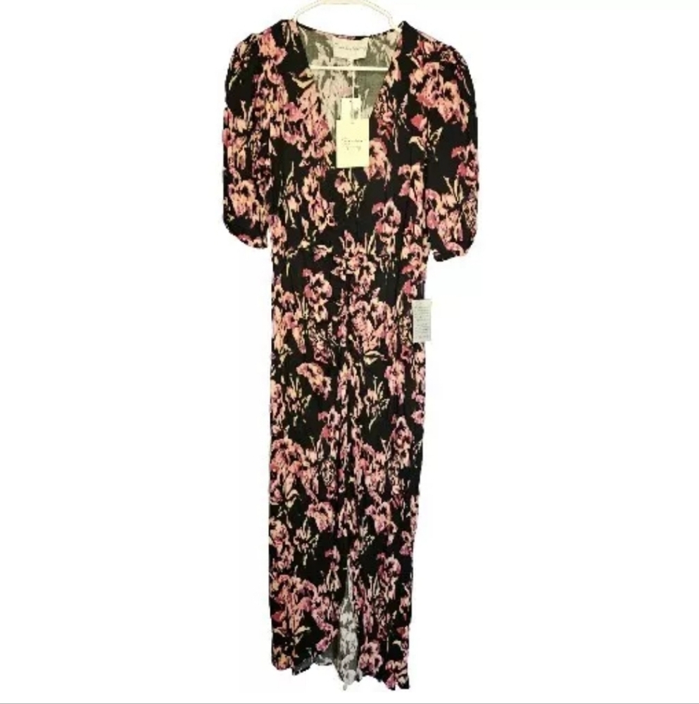 Charles Henry Black Floral Dress V-Neck NWT Size Medium